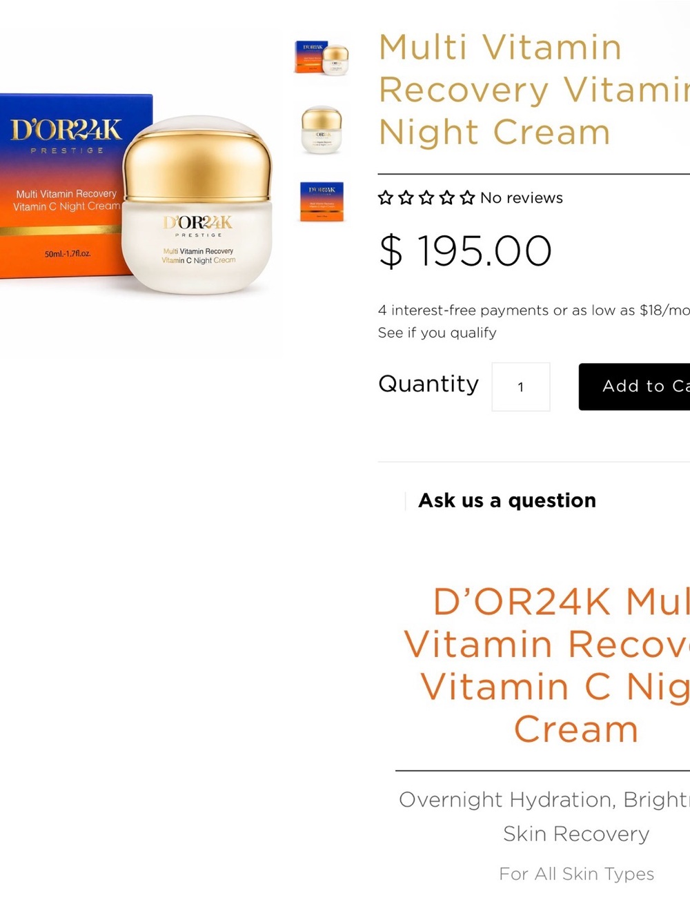 Multi Vitamin Recovery Vitamin C Night Cream - Gold/White
